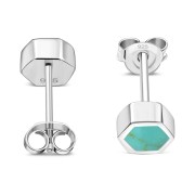 Turquoise Hexagon Silver Stud Earrings, e373